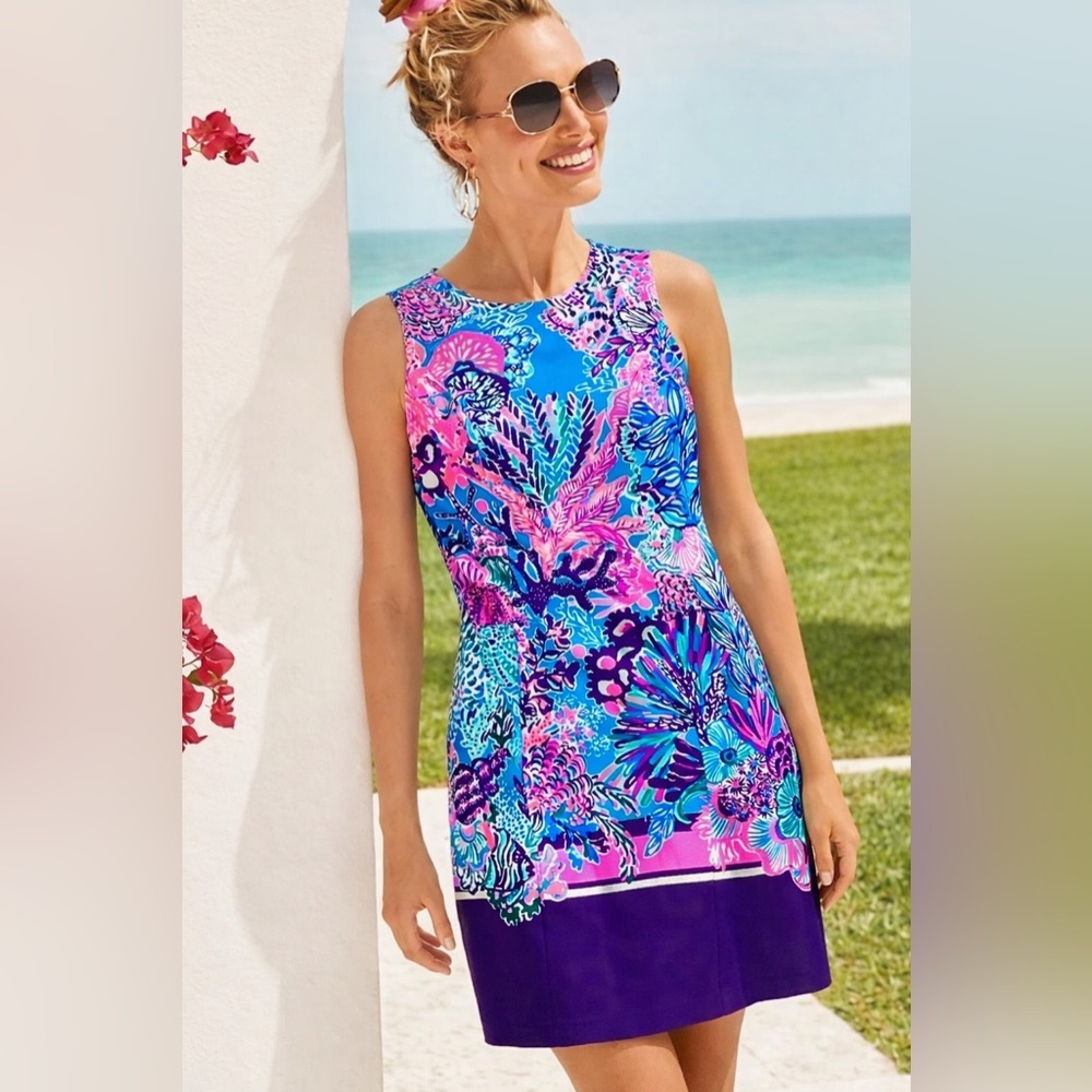 LILLY PULITZER Mila Shift Dress Turquoise Oasis Scuba Duba Doo Floral Sleevless